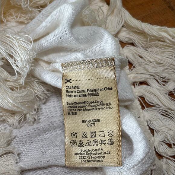 NWT Womens Scotch & Soda Cream 100% Linen Fringe Tank Top Boho Style Size 4 - Picture 8 of 8